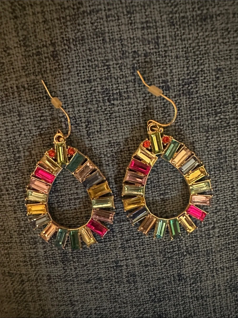Christian Siriano Gold Open Teardrop Earrings with Multi-Color Crystals